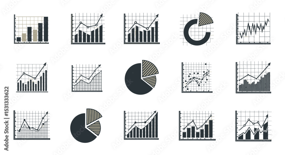 Poster vector icons set of collection of various business graphs and charts. vector illustrations