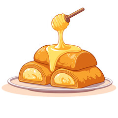 Baklava with honey drizzle vector, stacked on transparent background, delicious dessert illustration