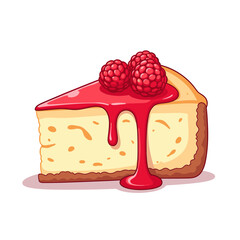 Cheesecake slice with raspberry sauce vector, isolated on transparent background, ideal for dessert menus, culinary content