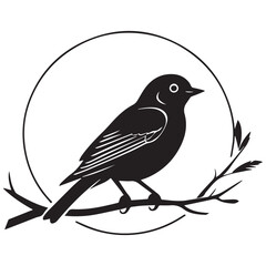 Obraz premium Silhouette of a bird perched on a branch within a circle