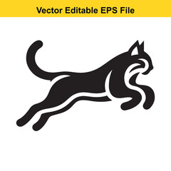A stylized leaping cat vector graphic, ideal for logos or branding, with a sleek and modern aesthetic.
