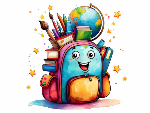 Colorful Backpack Filled with School Supplies – Back to School Concept