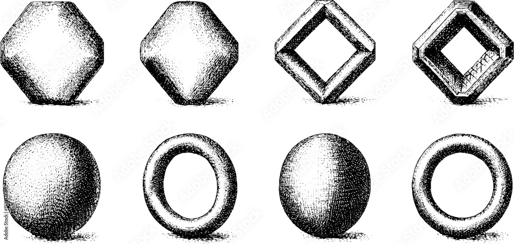 Poster geometric shapes collection with hexagon grid dot and single line art design