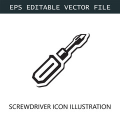 Screwdriver Icon Logo Vector Image in Black and White
