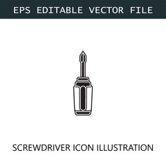 Screwdriver Icon Logo Vector Image in Black and White
