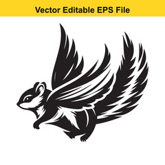 Flying Squirrel with Wings: A Black and White Vector Illustration