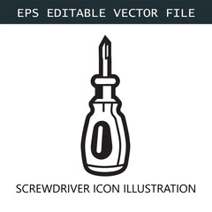 Screwdriver Icon Logo Vector Image in Black and White
