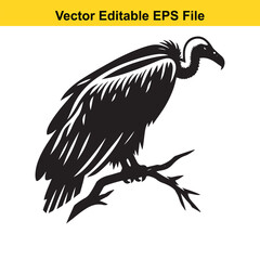 Majestic Vulture Silhouette Perched on a Branch: A Vector Illustration