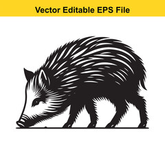 Vector illustration of a wild boar, black and white style, suitable for logos or other designs