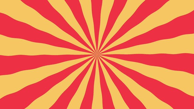 Red and yellow sunburst background animation, retro motion effect