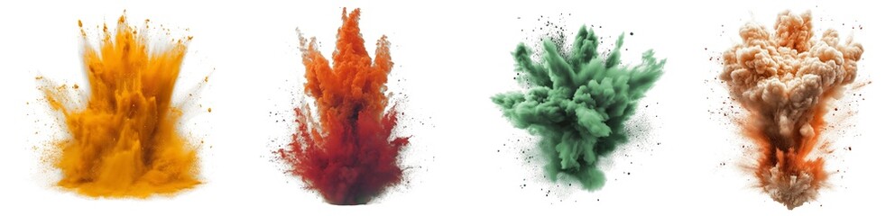Collection of various explosion and smoke isolated on transparent background