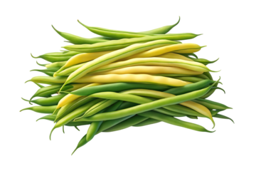 Pile of fresh green and yellow beans isolated on transparent background