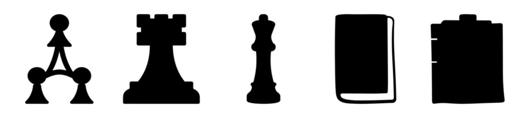 Silhouetted Chess Pieces and Stacked Rectangles Forming a Graphic Pattern