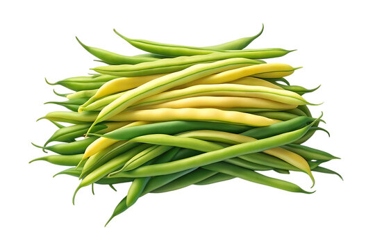 Pile of fresh green and yellow beans isolated on transparent background