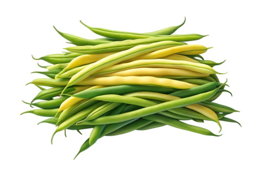 Pile of fresh green and yellow beans isolated on transparent background