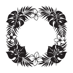 Vector tropical template with monstera leaves and plumerias flowers exotic frame freehand drawing vector