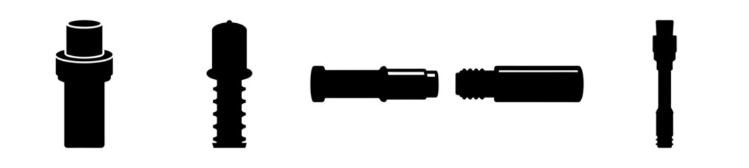 Black and white engineering drawing showing a variety of different pipe connectors