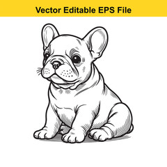 Adorable French Bulldog Puppy in Line Art Style: A Vector Graphic