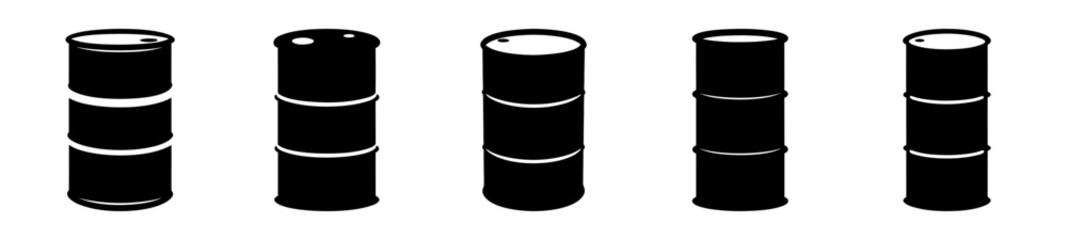 Stylized Black and White Oil Barrels Set in a Row Perspective