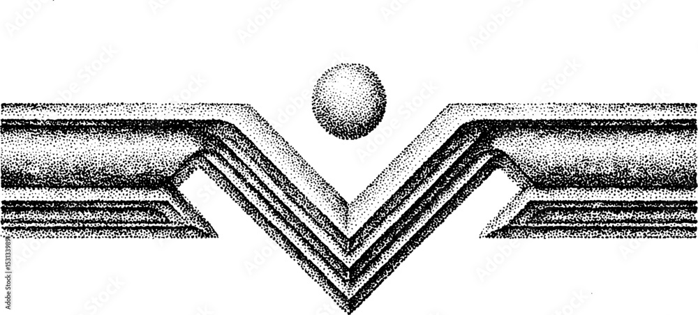 Poster geometric symmetry with chevron and central dot for design elements