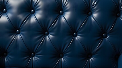 Fototapeta premium Elegant Deep Blue Leather Texture,Button Tufting Detail,Rich Dark Hue,Luxurious Material,Sophisticated Design,Classic Style,Upholstery Closeup