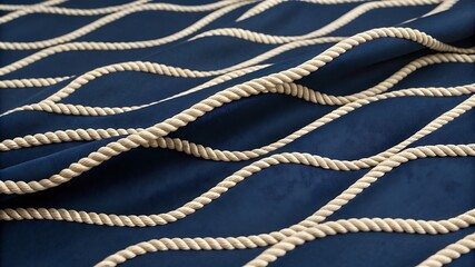 Elegant wavy rope pattern on deep blue fabric for marine or nautical themed designs