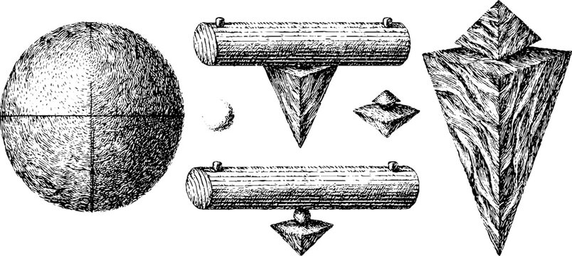 Geometric elements and shapes: circles, parallel bars, triangles for design