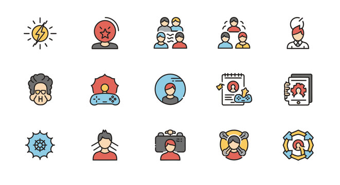 Vector icons Set of  Colorful Icon Set Depicting Diverse Concepts and Professions. Vector Illustrations