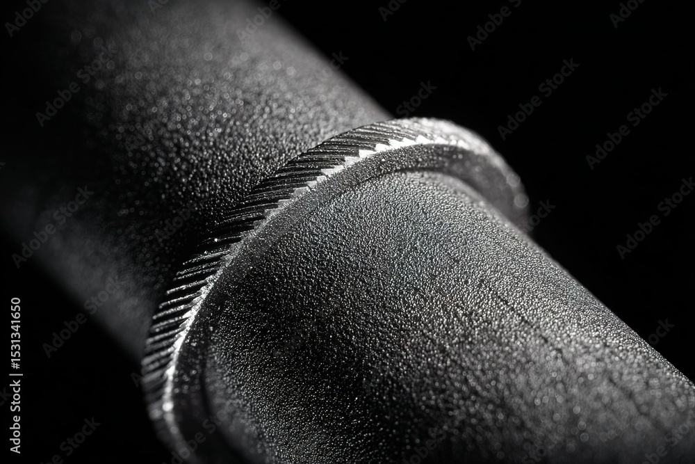 Aufkleber close-up view of a detailed metallic ring on a textured surface in a dark setting