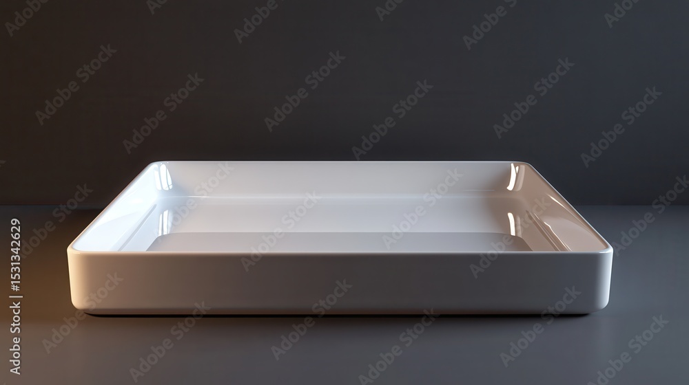 Poster a modern square serving tray with sleek lines and a minimalist design, lit softly from above.