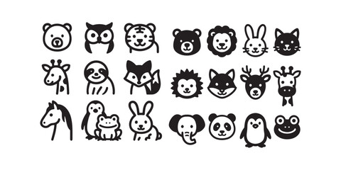 Adorable collection of simple animal icons for kids' designs, perfect for learning materials, storybooks, and cute branding that's delightful and playful