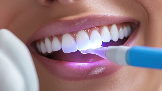 Tooth whitening procedure featuring gel application for effective results.
