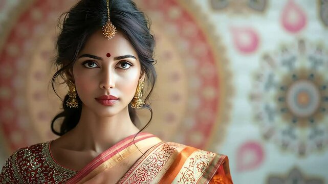 Beautiful indian woman posing in traditional sari