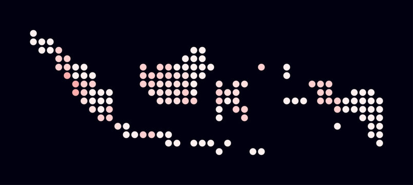 Indonesia dotted map. Digital style map of the country on a dark background. Indonesia shape with circle dots. Colored dots style. Large size circles. Amazing vector illustration.