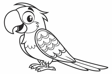 Fototapeta premium Cute cartoon macaw parrot. Black and white linear drawing. For children's design of coloring books, prints, posters, stickers, postcards and so on. Vector