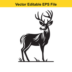 Majestic Deer in Elegant Black Silhouette Vector Graphic