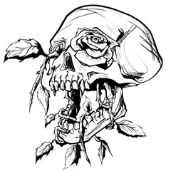 Vampire Skull and Rose Outline