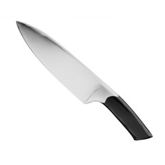 Contemporary kitchen knife with sleek ergonomic design and reflective silver blade isolated on transparent background