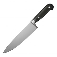 Single stainless steel kitchen knife with black handle on transparent background