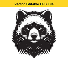 Vector illustration of a raccoon's head in black and white