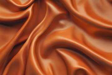 Fototapeta premium Close-up of rich orange-brown satin fabric with flowing drapes
