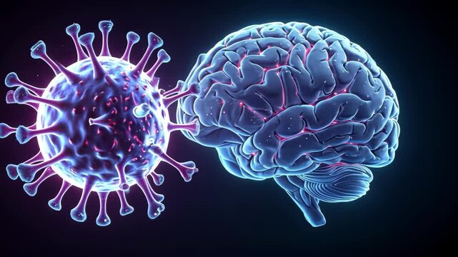 A visual representation of a brain and virus interaction.