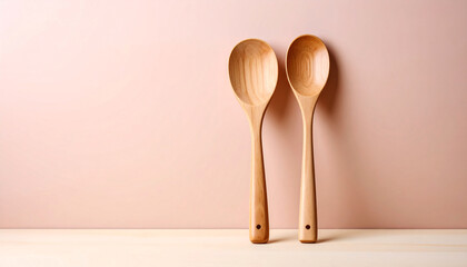 Minimalist Wooden Spoons on Pink Background