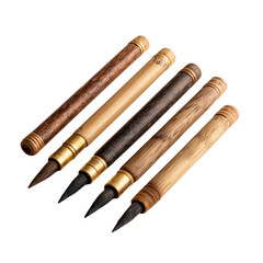 Traditional Writing Instruments with Unique Wooden Finishes and Designs Isolated on a Transparent Background