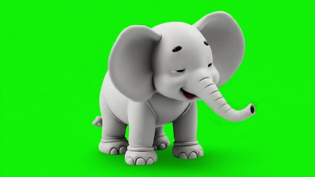 Animated cartoon clay baby elephant illustration on green screen background