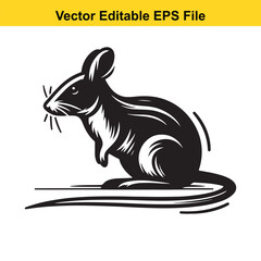 A Black and White Illustration of a Mouse Sitting