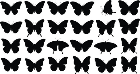 A collection of twelve tree silhouettes in various shapes and sizes on a transparent background