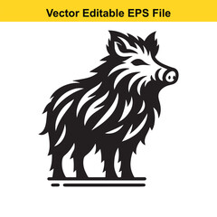 Stylized Black and White Boar Illustration, Vector EPS File