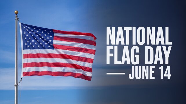 American flag waving proudly on Flag Day, June 14 celebration.