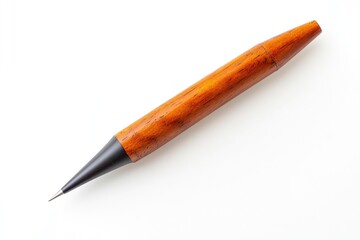 Wooden pencil with pointed tip,  light orange/brown wood grain, black tip